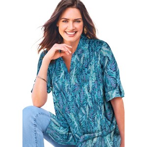 Woman Within Pintucked Button Down Gauze Shirt - 1 of 4