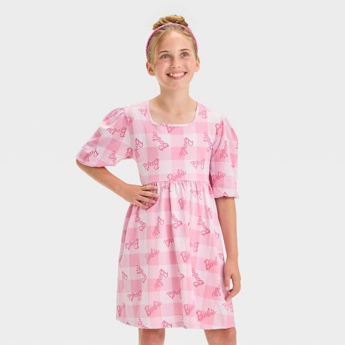 Girls Barbie Cotton Short Sleeve Dress Pink Target