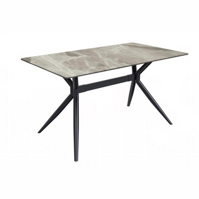 LeisureMod Elega Modern Dining Table Rectangular Tabletop and Durable Black Stainless Steel Base for Kitchen and Dining Room