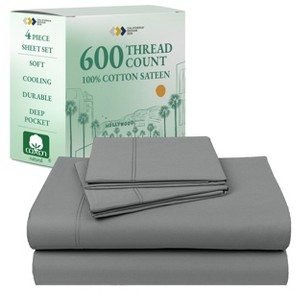 5-Star Luxury Sheet Set - 600 Thread Count 100% Cotton Sateen - Soft & Crisp Bed Sheets with Deep Pockets by California Design Den - 1 of 4