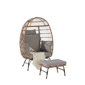 VisioGear Egg Chair, Egg Chair Indoor Outdoor with Ottoman and Thick Cushions, Oversized Large Egg Chairs for Backyard, Brown, 39"*28.5"*58.2" - 1 of 4