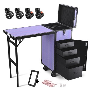 Byootique Rolling Makeup Train Case Nail Table w/ 4pcs Replacement Wheels Purple - 1 of 4