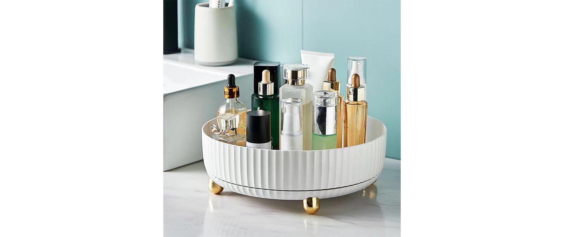 360 Degree Rotating Makeup Organizer Tray, Lazy Susan Perfume and Skincare Storage Organizer for Vanity, Dresser and Bathroom Countertop-white
