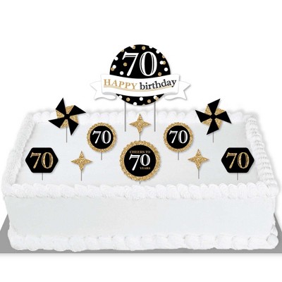 Big Dot of Happiness Adult 70th Birthday - Gold - Birthday Party Cake Decorating Kit - Happy Birthday Cake Topper Set - 11 Pieces