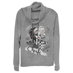 Juniors Womens Cruella Fashion Sketch Cowl Neck Sweatshirt - 1 of 4
