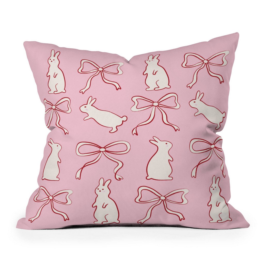 Photos - Pillow Deny Designs 20"x20" Thespacehouse Ribbon Bows And Bunnies In Red Square Indoor Throw  20"x20"