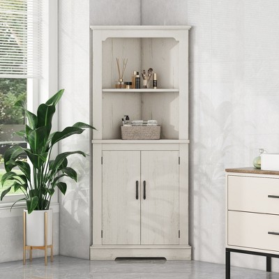 SKRAN 69.3" Tall Corner Cabinet, Farmhouse Corner Storage Cabinet with Doors & Shelves, Home Space for Living Room,Bathroom, Kitchen