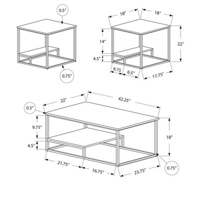 White Steel 3-Piece Coffee and End Table Set