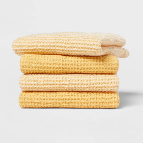 Waffle Texture Washcloths 4 Pack Blue Cotton 12x12 Absorbent Wash Cloths