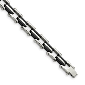 Black Bow Jewelry Men's 6mm Stainless Steel Black Rubber Bracelet, 8.75 Inch - 1 of 4