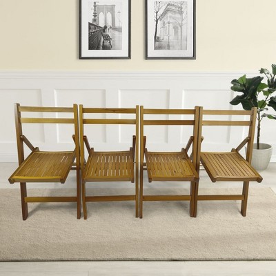 Aghana Digitals 4-Pack Honey Solid Wood Slatted Folding Chairs - 220LBS Capacity, Indoor/Outdoor
