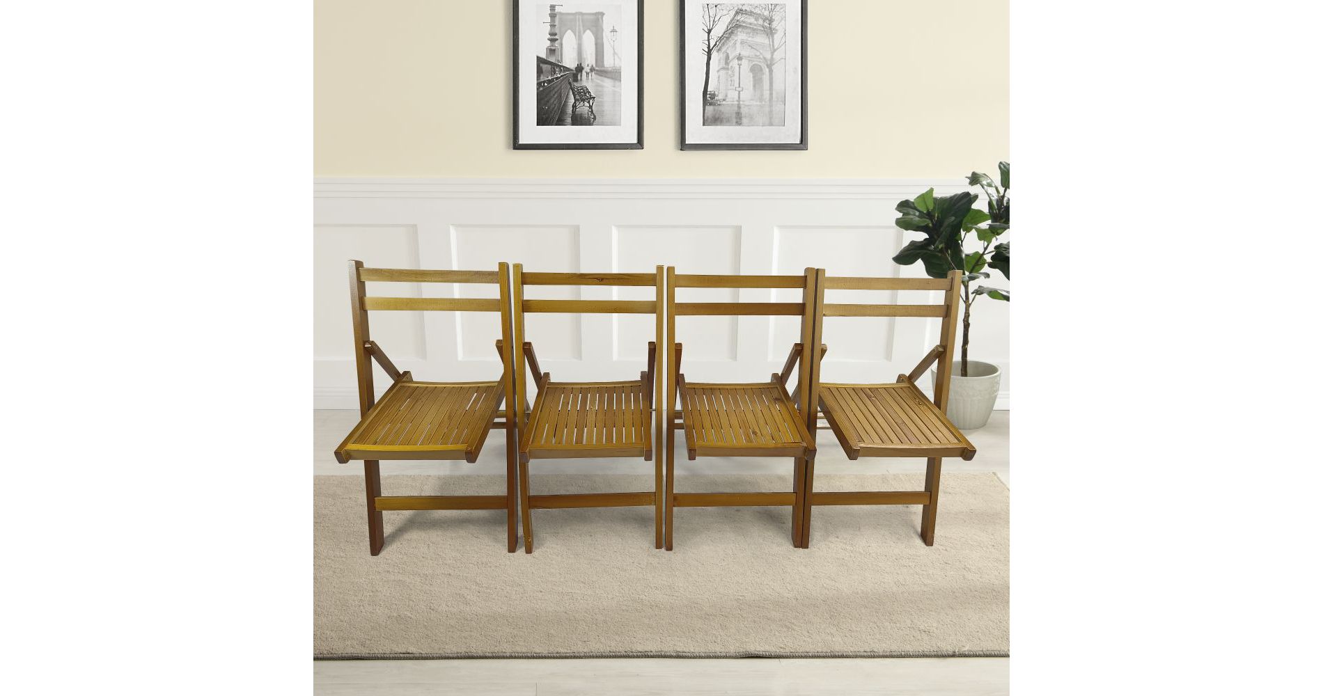 Aghana Digitals 4-Pack Honey Solid Wood Slatted Folding Chairs - 220LBS Capacity, Indoor/Outdoor Teak 7.01x19.02x35.98 in