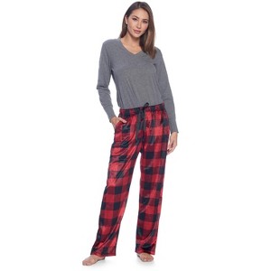 Ashford & Brooks Women's Long Sleeve Cotton Top Fleece Pants Pajama Set - 1 of 4