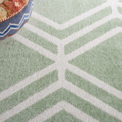 Sage and Ivory Geometric Synthetic Area Rug