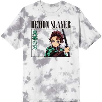 Demon Slayer Framed Tanjiro Crew Neck Short Sleeve Light Gray Sparse Cloud Wash Men's T-shirt
