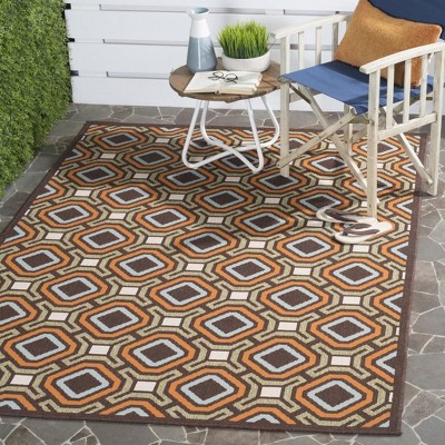Geometric Chocolate and Terracotta Synthetic Indoor/Outdoor Rug 5' x 7'