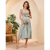 Womens Maternity Dress Summer Sleeveless Smocked Square Neck Ruffle Casual Boho Midi Dress Baby Shower Photoshoot - 2 of 4