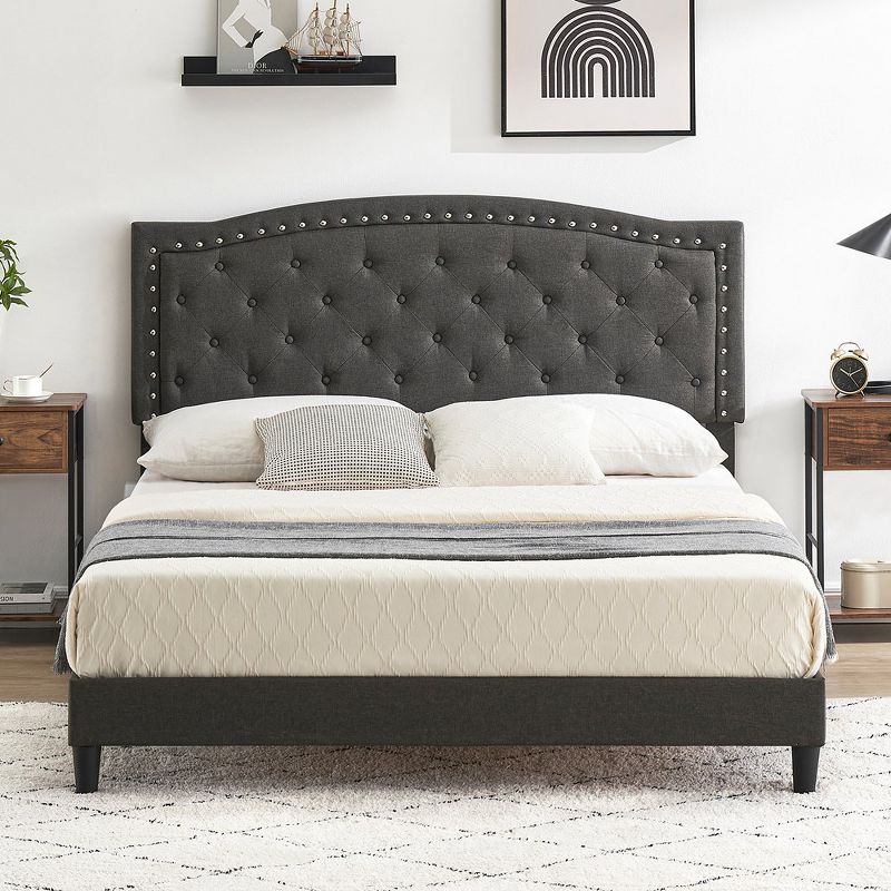Whizmax Two Size Bed Frame with Button Tufted Headboard, Mattress Foundation, Easy Assembly, No Box Spring Needed, 2 of 9