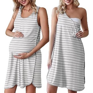 Ekouaer Labor and Delivery Gown for Hospital 3 in 1 Nursing Dress Sleeveless Maternity Snap Button Breastfeeding Nightgown - 1 of 2