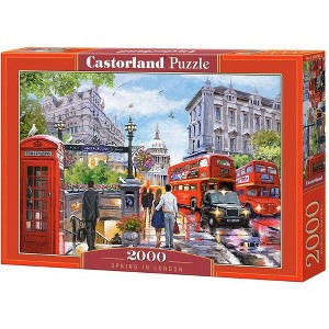 2000 Piece Jigsaw Puzzle, Spring in London, City center, Red Bus, UK, Great Britain, Puzzle of England, Adult Puzzles, Castorland C-200788-2 - 1 of 4