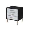 Vynxaria Modern Silver & Gold Nightstand, 3 Storage Drawers (16"Lx13"Wx3"H Inner), Patterned Fronts, Metal Legs, Smooth Metal Glides - 3 of 4