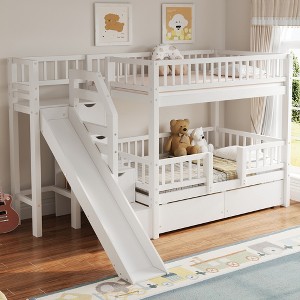 GDFStudio Buck Modern Twin Over Twin Bunk Bed with Storage Staircase and Slide - 1 of 4