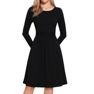 INSPIRE CHIC Women's Ribbed Knitted Long Sleeve Crew Neck High Waist A-Line Casual Dresses - 1 of 4