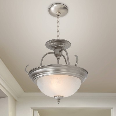 Satin Nickel 17" Indoor/Outdoor Semi-Flush Bowl Light