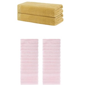 REGALWOVEN Bathroom Gym SPA Cotton Soft Absorbent Bath Hands Towel Set 2 Pcs - 1 of 4