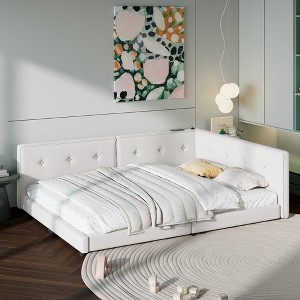 NicBex Full Size Platform Bed 80.3" L Modern Wooden Bed Frame with Headboard, Linen Cushions and 2 Ports for Bedroom, No Box Spring Required - 1 of 4