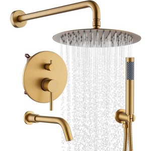 CASAINC 10" Inch Wall Mounted Round Shower System Set with Handheld Spray & Tub Spout - 1 of 3