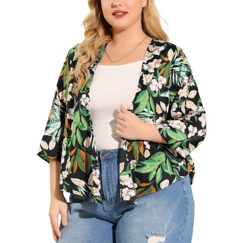 Agnes Orinda Women's Plus Cardigan Open Front 3/4 Sleeve Floral Irregular  Draped Cardigans : Target