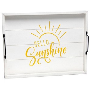 HomeRoots 16" White And Yellow Hello Sunshine Serving Tray With Handles - 1 of 3