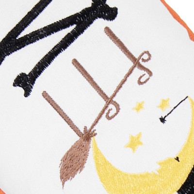 White and Orange Halloween Embroidered Throw Pillow