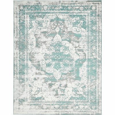 Turquoise and Light Blue Rectangular Synthetic Area Rug