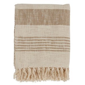 50"x60" Striped Throw Blanket with Tassels Tan - Saro Lifestyle - 1 of 3