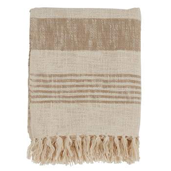 50"x60" Striped Throw Blanket with Tassels Tan - Saro Lifestyle