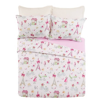 Pretty in Paris Pink Microfiber Twin Quilt Set