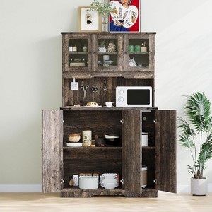 70in Tall Kitchen Pantry Cabinet, Wood High Freestanding Cupboard Storage Cabinet Farmhouse Coffee Bar with Charging Station and Adjustable Shelf - 1 of 4