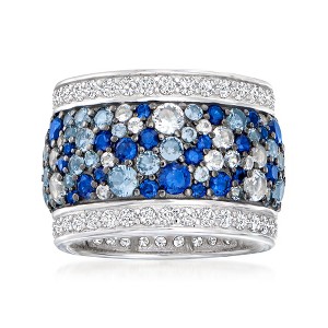 Ross-Simons 4.60 ct. t.w. Simulated Sapphire and 1.50 ct. t.w. CZ Ring in Sterling Silver - 1 of 4