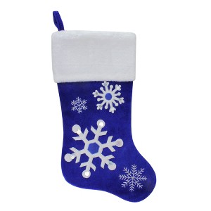 Northlight 22.25" Blue and White Velveteen Embroidered Christmas Stocking - 1 of 4
