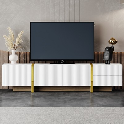 Luxury Fluted TV Stand for TVs Up to 80'', Modern Entertainment Center with Storage Cabinets & Drawers, Smooth Media Console