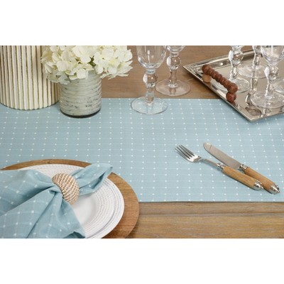 Aqua Blue Cotton Blend Stitched Line Table Runner