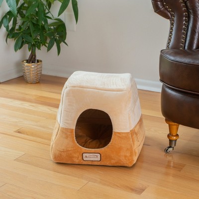 Small Velvet Brown and Beige Cat Bed with Fiberfill