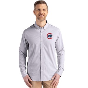 Chicago Cubs Cutter & Buck Skyline Epic Confidence Recycled Pinstripe Mens Long Sleeve Dress Shirt - Elemental Grey/White - Large - 1 of 1