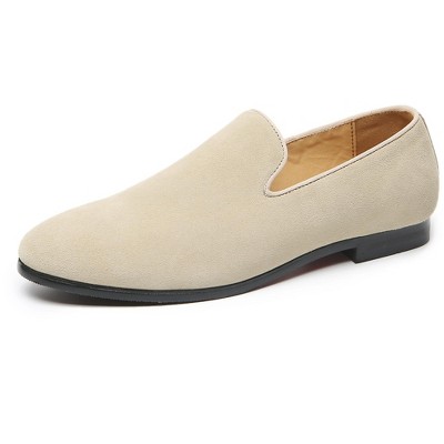 Santimon Mens Shoes Suede Slip-on Penny Loafers Casual Smoking Driving Dress Shoes Ivory