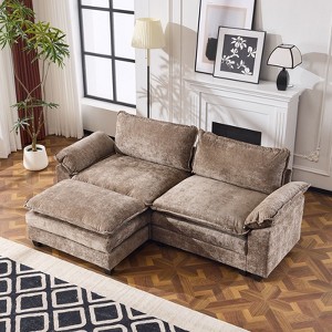 Karl Home |85.4 in. W Pillow Top Arm Double-layer Cushion Chenille Sofa in Brown With Ottoman - 1 of 1