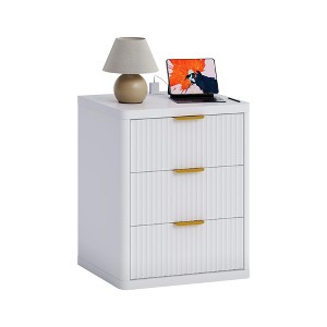 GustoWave Fluted Nightstand with Drawers, Mid Century Modern Bedside Table with Open Storage Space, Metal Handles and Rounded Corners - 1 of 4