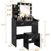 Vanity Desk with Mirror, Stool and Lights 3 Colors, Makeup Table with Power Outlet, Dressing Table with Hairdryer Holder for Bedroom - 2 of 4