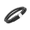 Steeltime Men's black leather and stainless steel wire braided bracelet with black ip stainless steel magnetic clasp - 2 of 4